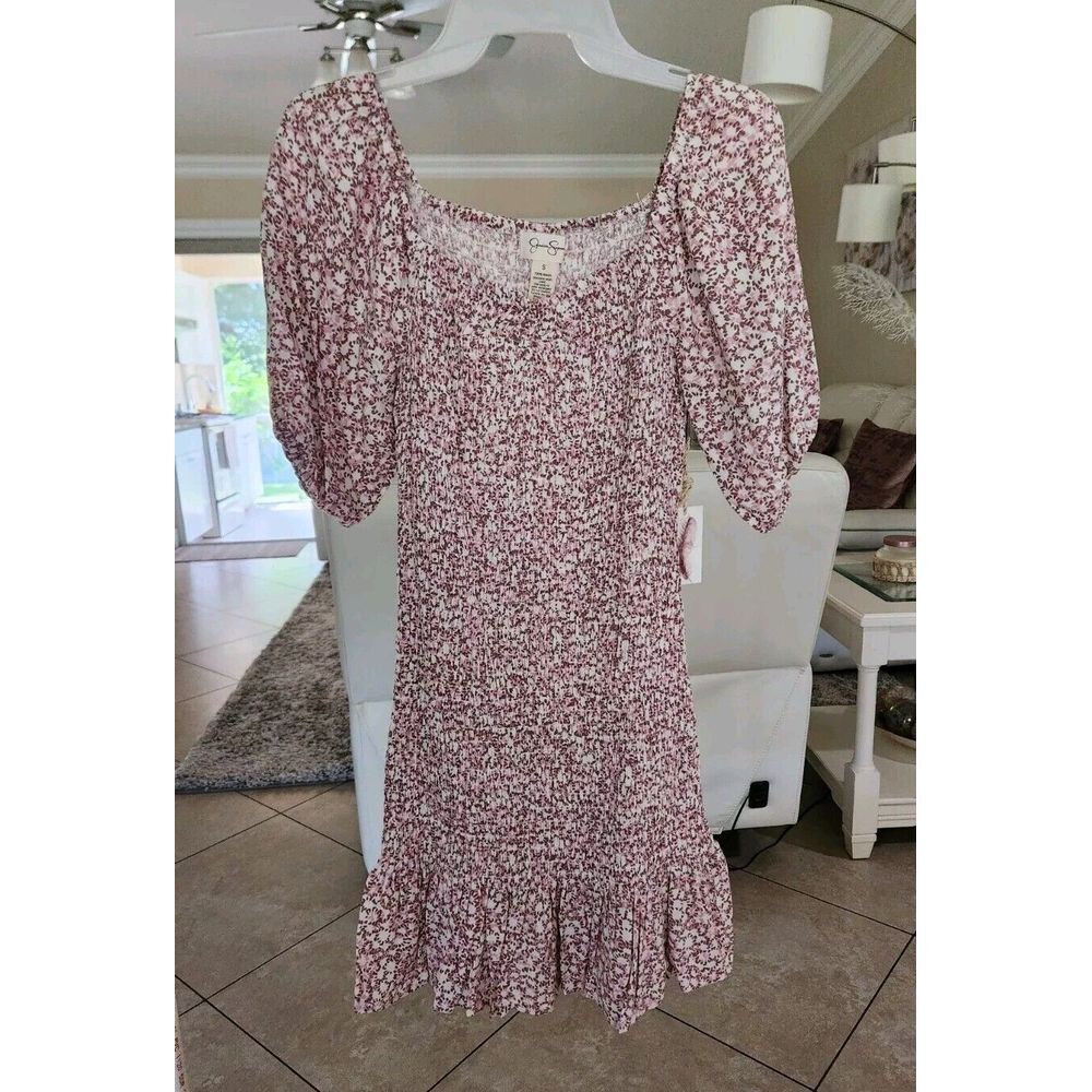 Jessica Simpson Women's Smocked Mini Dress Puff Sleeve Pink Size‎ S